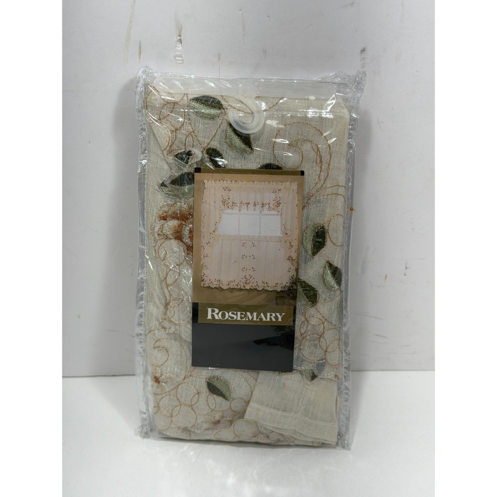 Rosemary Embroidered‎ Floral Tier Curtain Pair Linen 58x24 Style 238 NIP